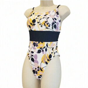 MAP NWOT Floral Waffleknit  Textured Colorblock One Piece Size Small